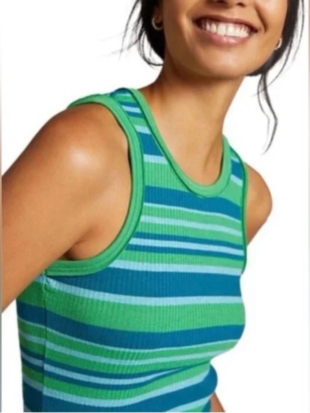 Maeve for Anthropologie Green & Navy Striped Ribbed Tank